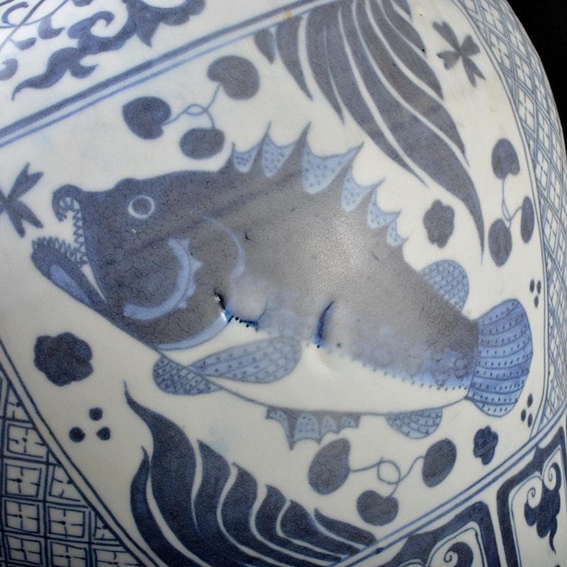 中国　青花　花卉魚藻文瓶　壷　C　R5596C