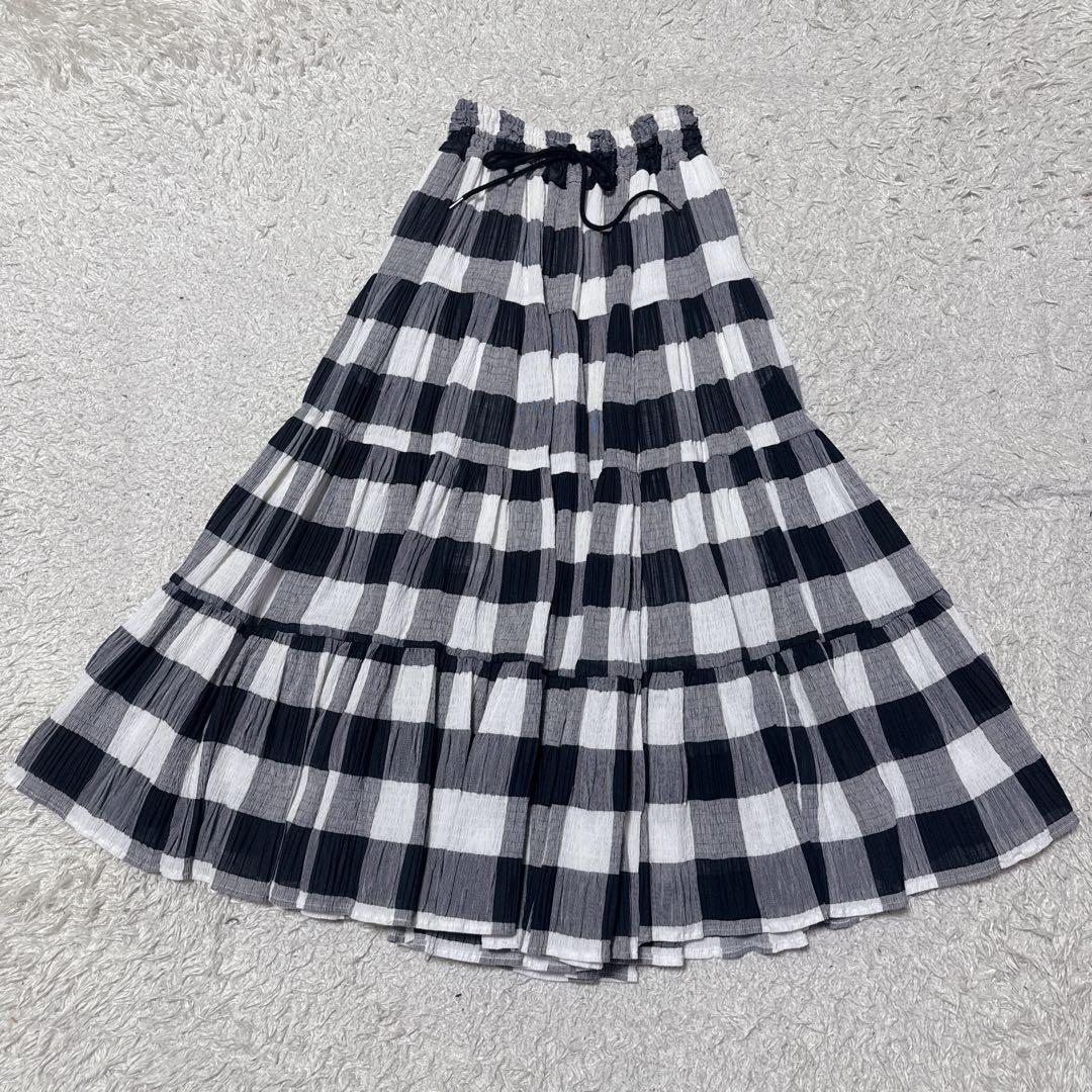 エルフ OBLI ブロックチェック マキシスカート ロングスカート S