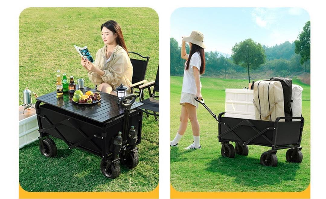 ワゴン車 キャンプ カート高耐荷 1秒撤収 ワンタッチ収束 自立収納 調節可能