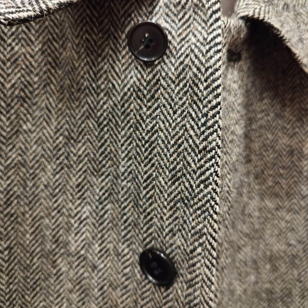 【美品】HARRIS TWEED ヘリンボーン シングル ラグランスリーブコート