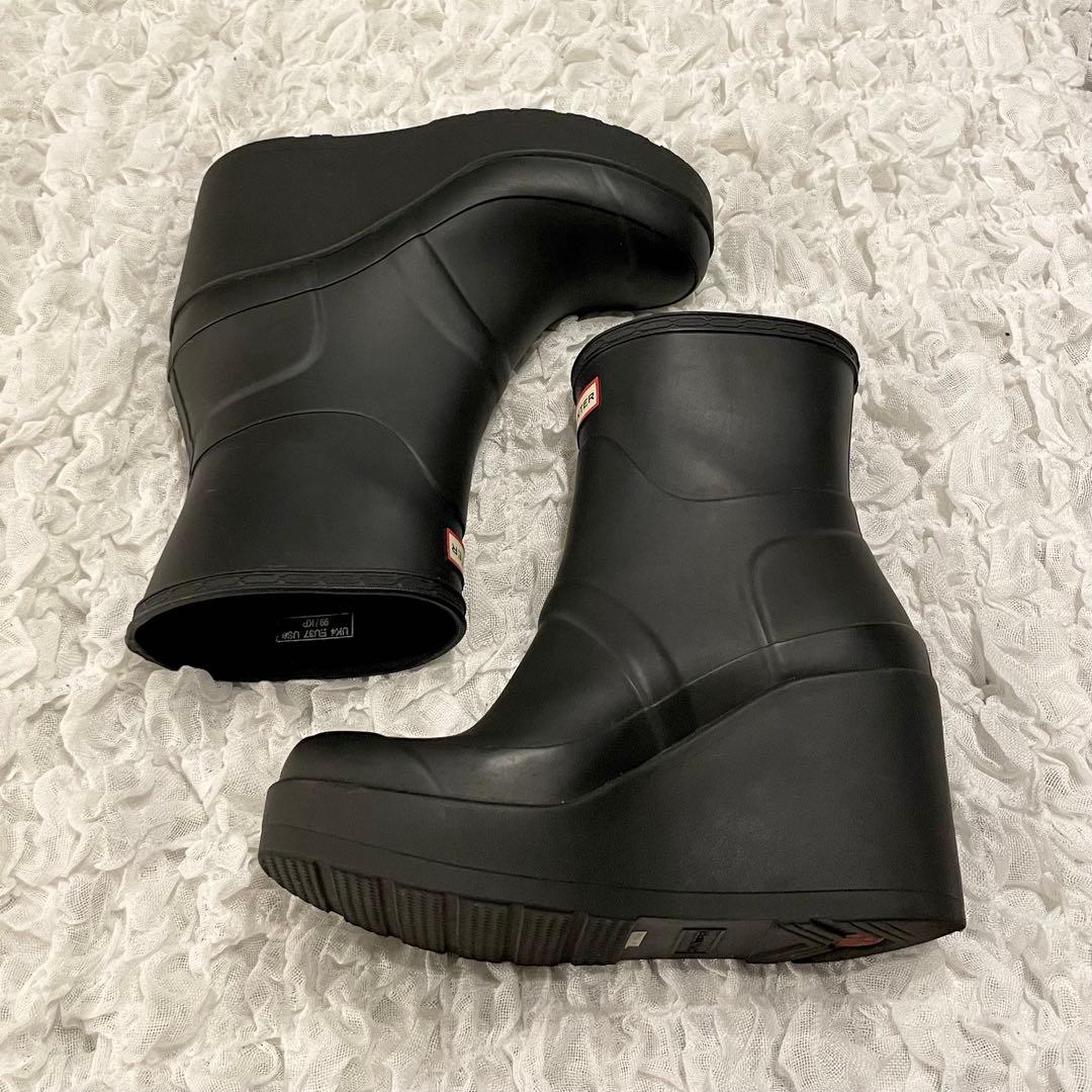 訳あり大特価‼️HUNTER ブラック ウェッジソール レインブーツ