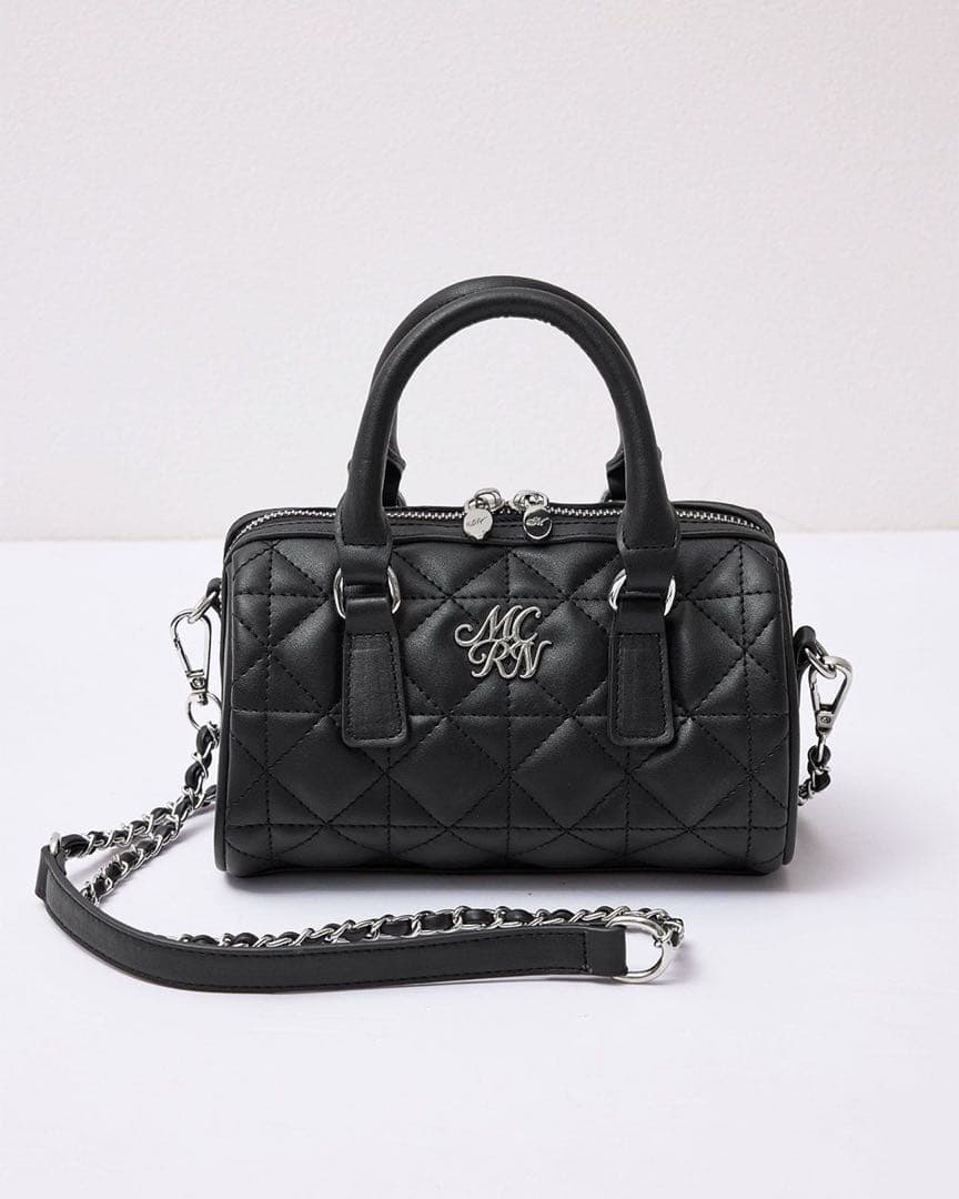 ミシェルマカロン キルティングミニボストン バッグ ブラック