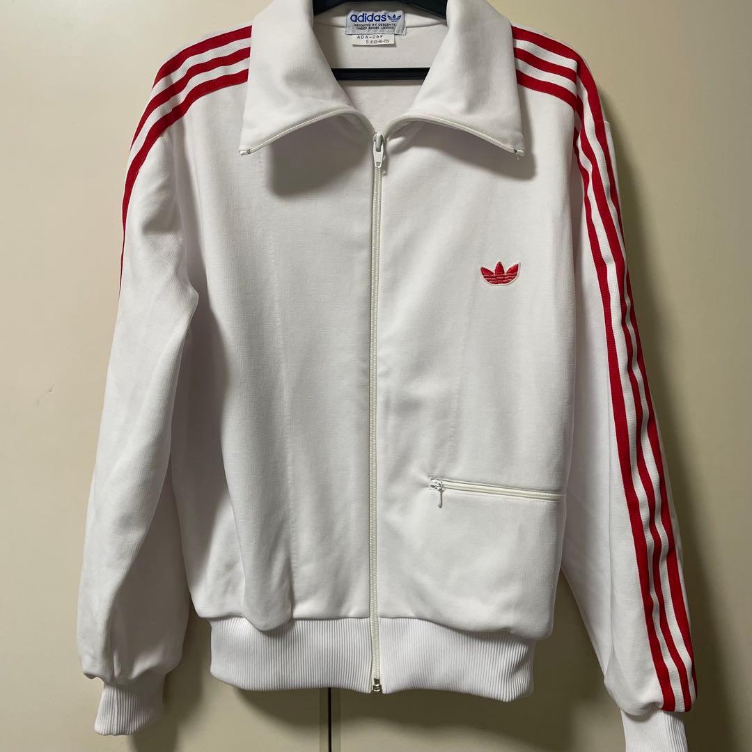 アディダス デサント製 トラックジャケット ジャージ S 白×赤 80s風