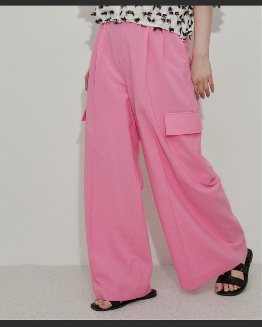 ピンク ワイドパンツ リボン付き　38