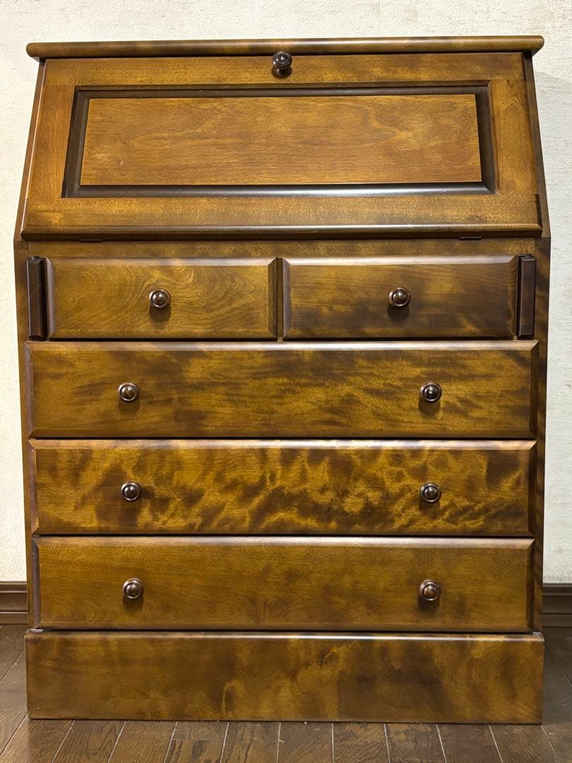 えぞ民芸家具製作所　ライティングビューロー　木製デスク（机） 引き出し5つ