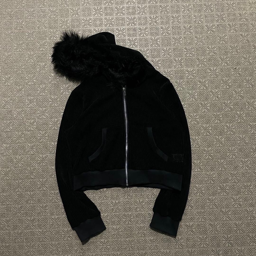 Y2K N2B 短丈 ブラック ファー フード ジップパーカー 裏原 お兄 平成