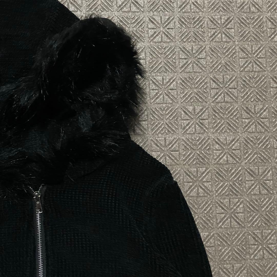 Y2K N2B 短丈 ブラック ファー フード ジップパーカー 裏原 お兄 平成