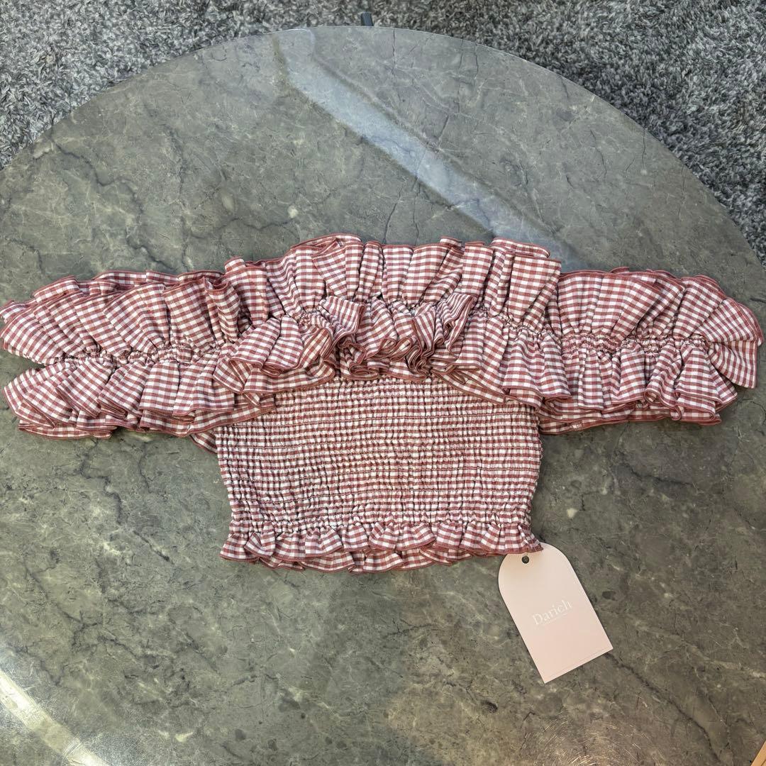 【新品タグ付き 】ダーリッチ ギンガムチェックオフショルトップス レッド