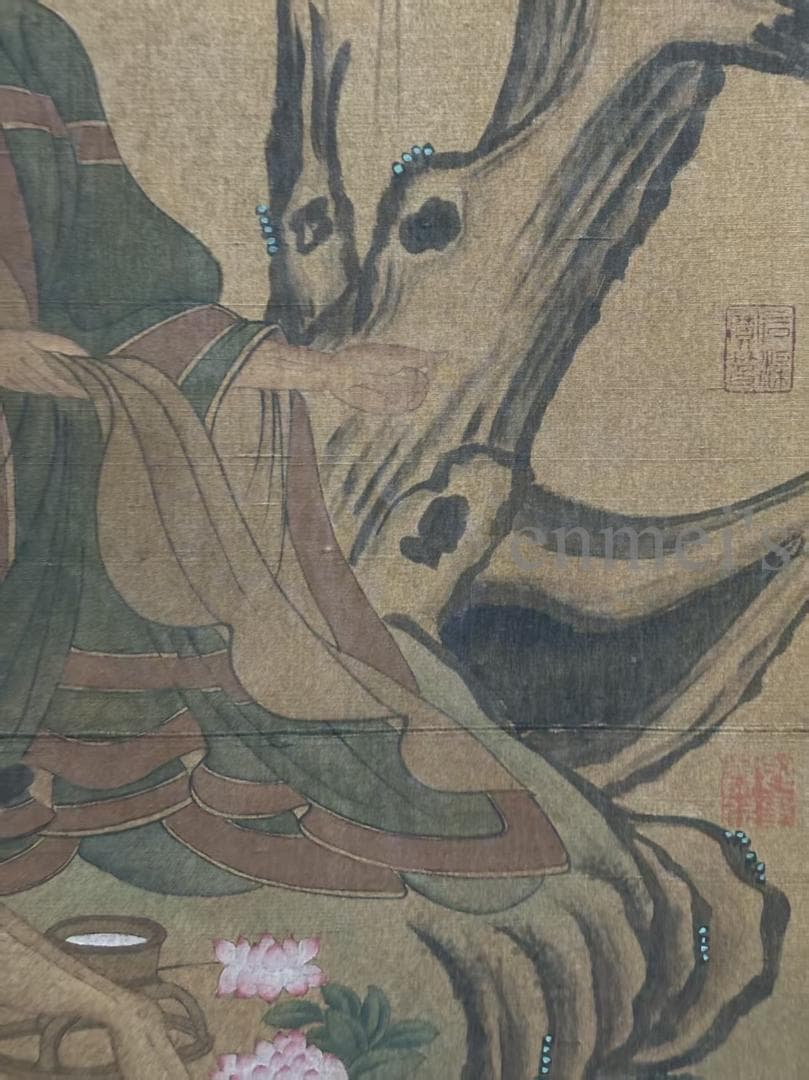 中国古美術 清時代 絹本手描き 呉道作款 羅漢図 三尺 牙軸 古玩 水墨画