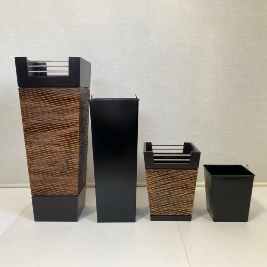 傘立て ゴミ箱 ダストボックス スタンド 2点 木製 アジアン バリ モダン