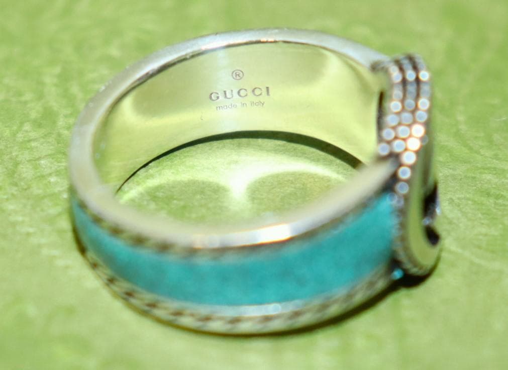 新品 GUCCI インターロッキングG リング ターコイズ エナメル 18号