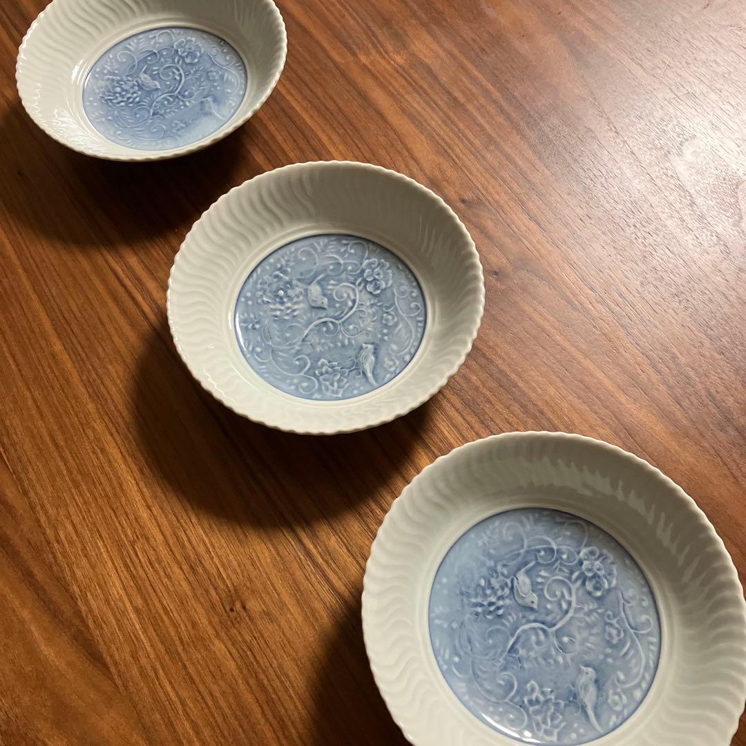 稲村真耶さん　呉須染花鳥文深皿　3枚セット