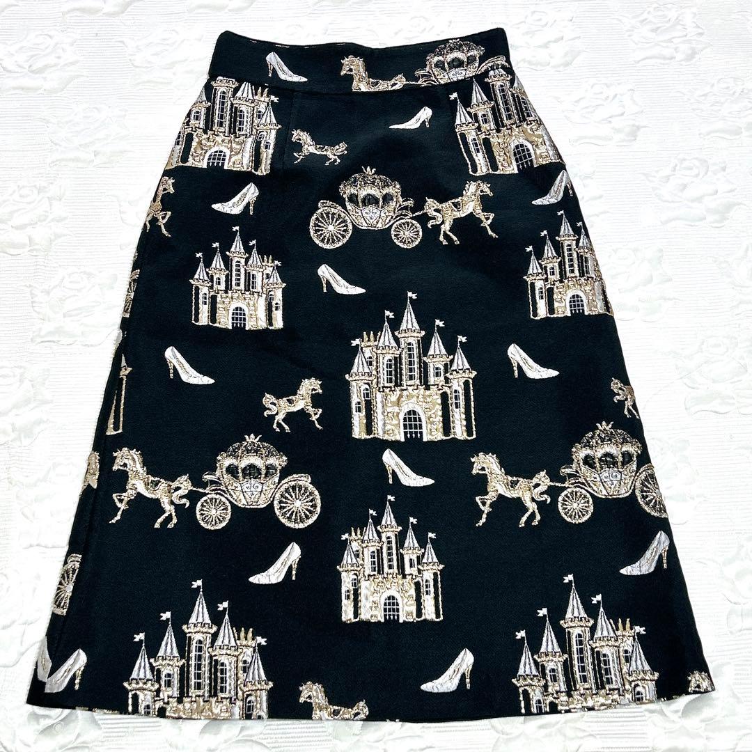 極美品】23AW ルルウィルビー シャトージャガードスカート 刺繍 ミモレ