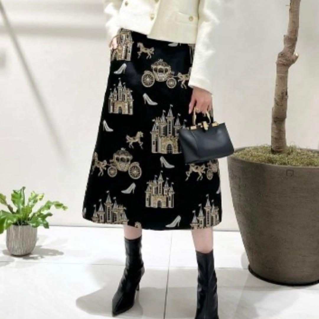 極美品】23AW ルルウィルビー シャトージャガードスカート 刺繍 ミモレ