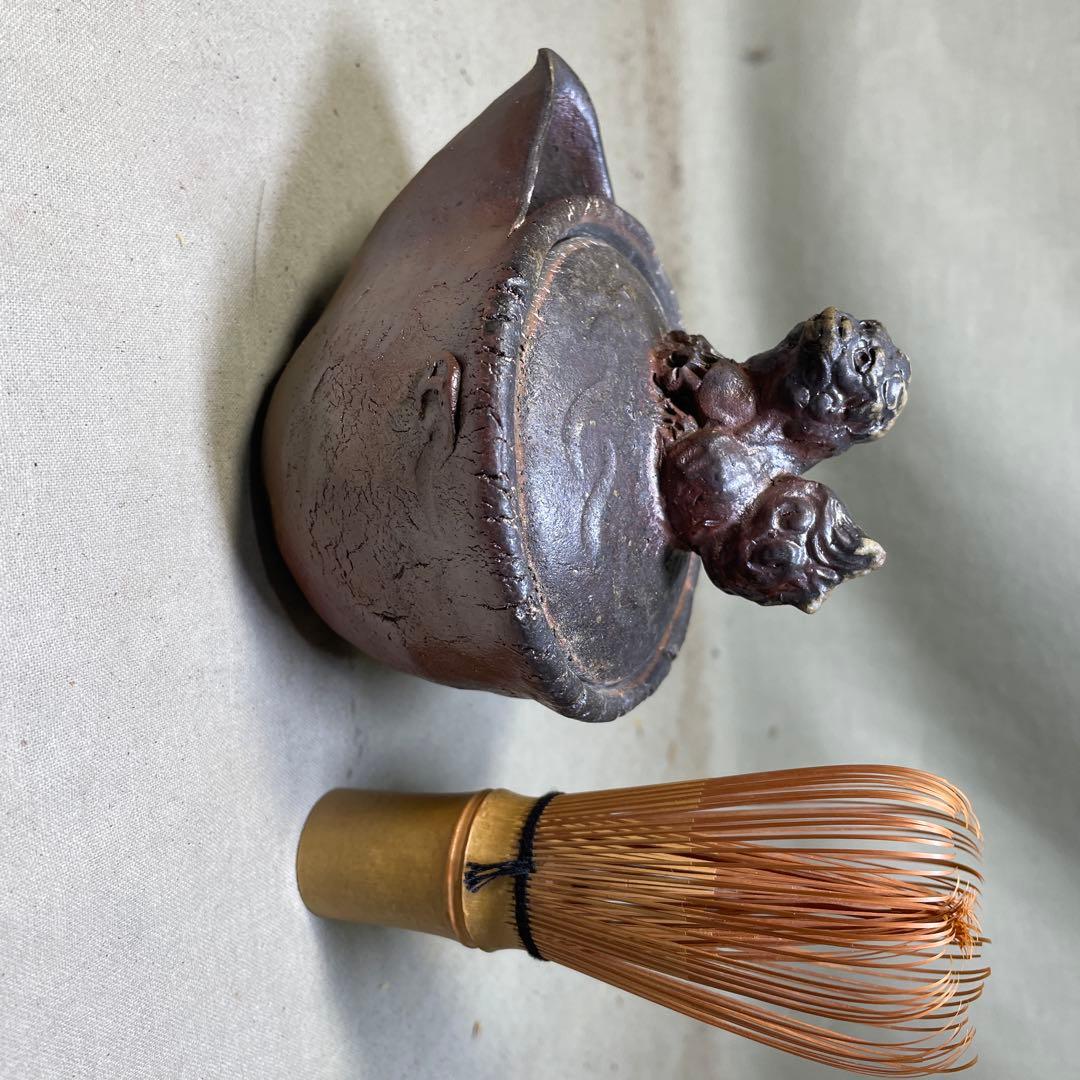 備前焼 備前手造り龍宝瓶 獅子宝瓶 在銘 2点セット 煎茶器