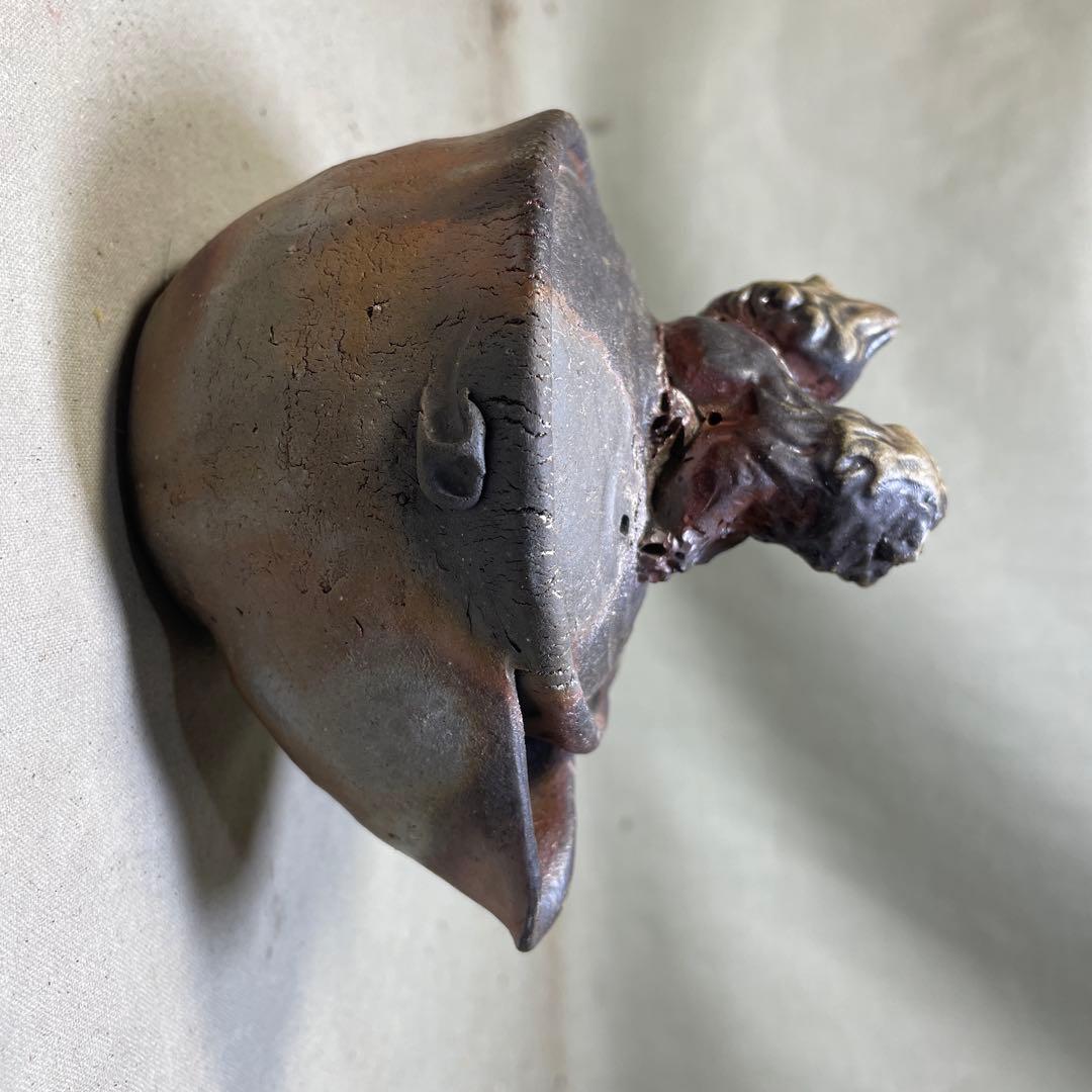 備前焼 備前手造り龍宝瓶 獅子宝瓶 在銘 2点セット 煎茶器