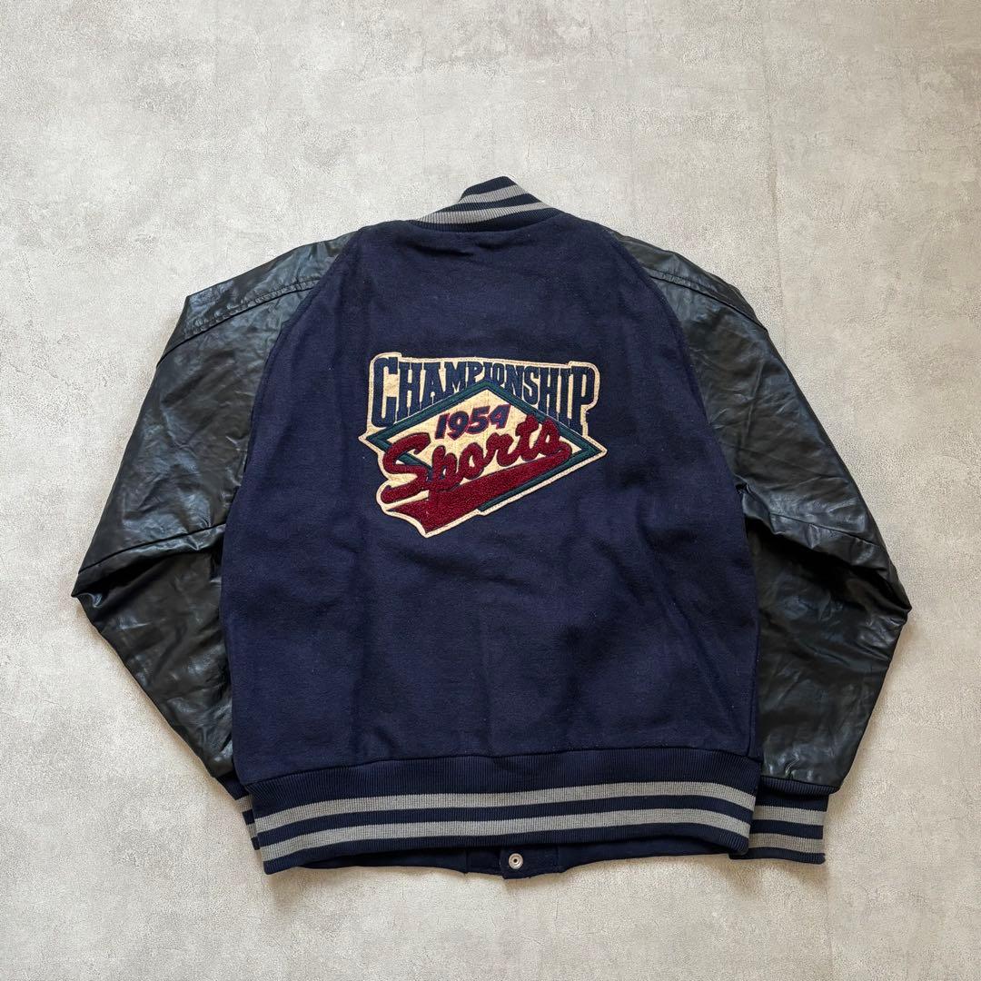 USA製 80s 袖レザー ヴィンテージ ウールスタジャン ガレッジ ワッペン