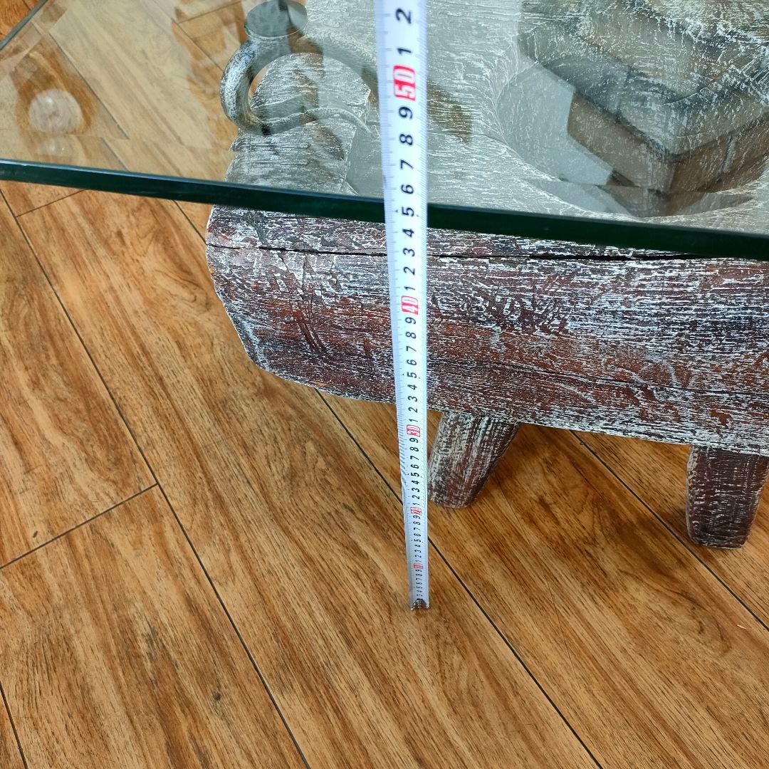 KAJA 古木 ガラス天板 ローテーブル アジアン リゾート モダンインテリア