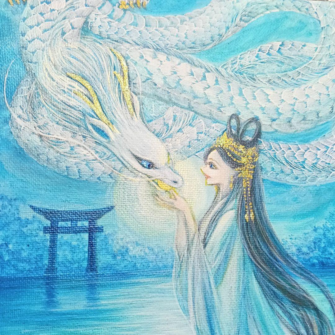 No.517 F3キャンバス アクリル画 弁財天 弁天様 白龍 白蛇 開運絵画