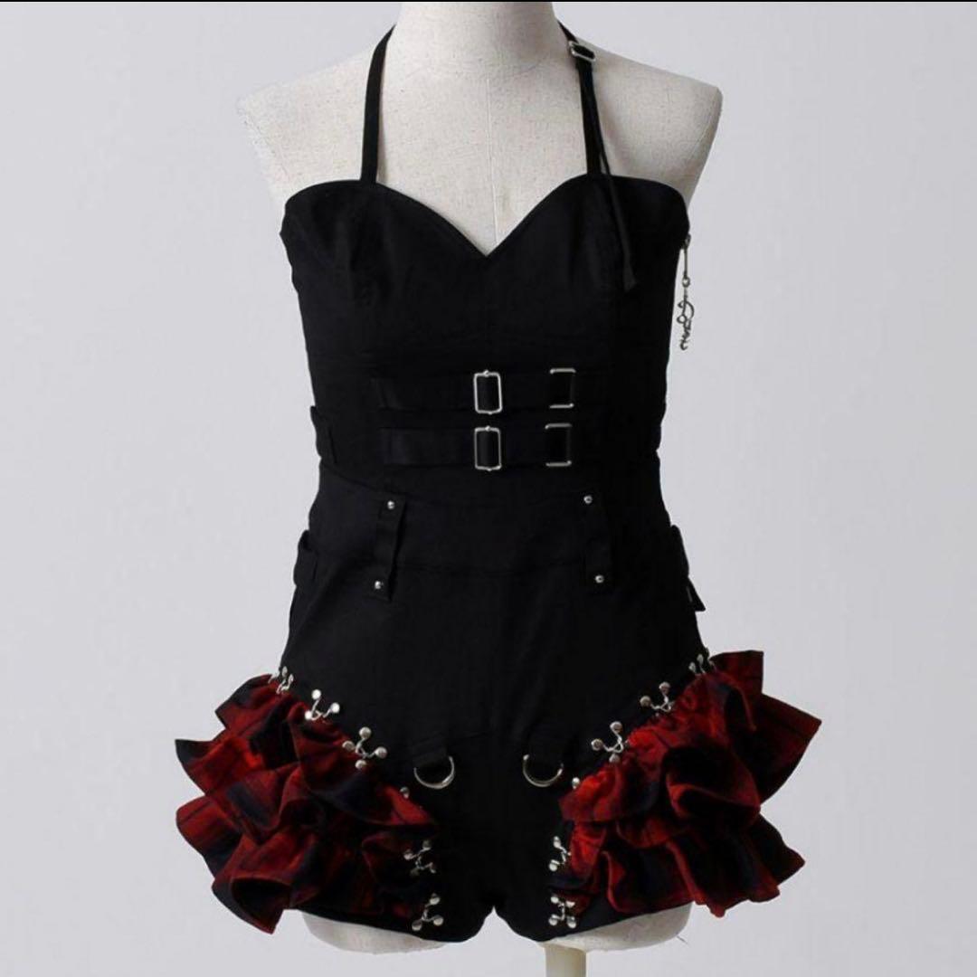 DustDevil ダストデビル チェックフリルオールインワンピース レッド