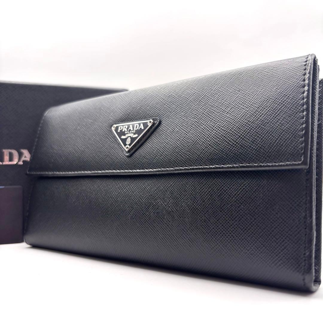 プラダ 長財布 三角ロゴ サフィアーノレザー Wホック ブラック 1M1133