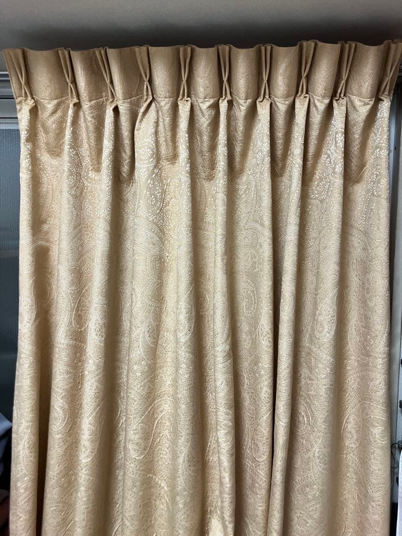 アンティーク】川島織物オーダーカーテン幅128高198 2枚 タッセル付き