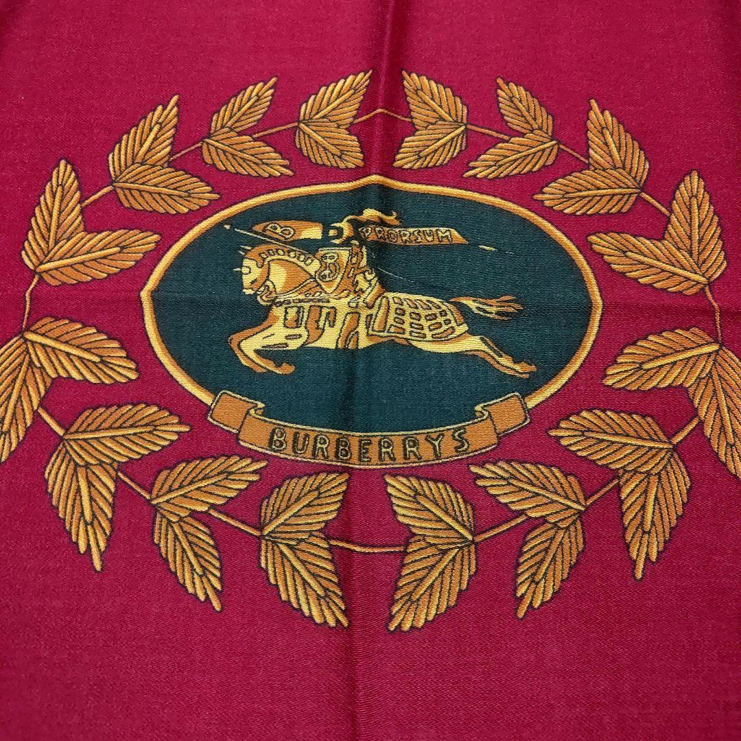 BURBERRYS ウール大判ストール 赤色 ロゴ刺繍 フリンジ付き レディース