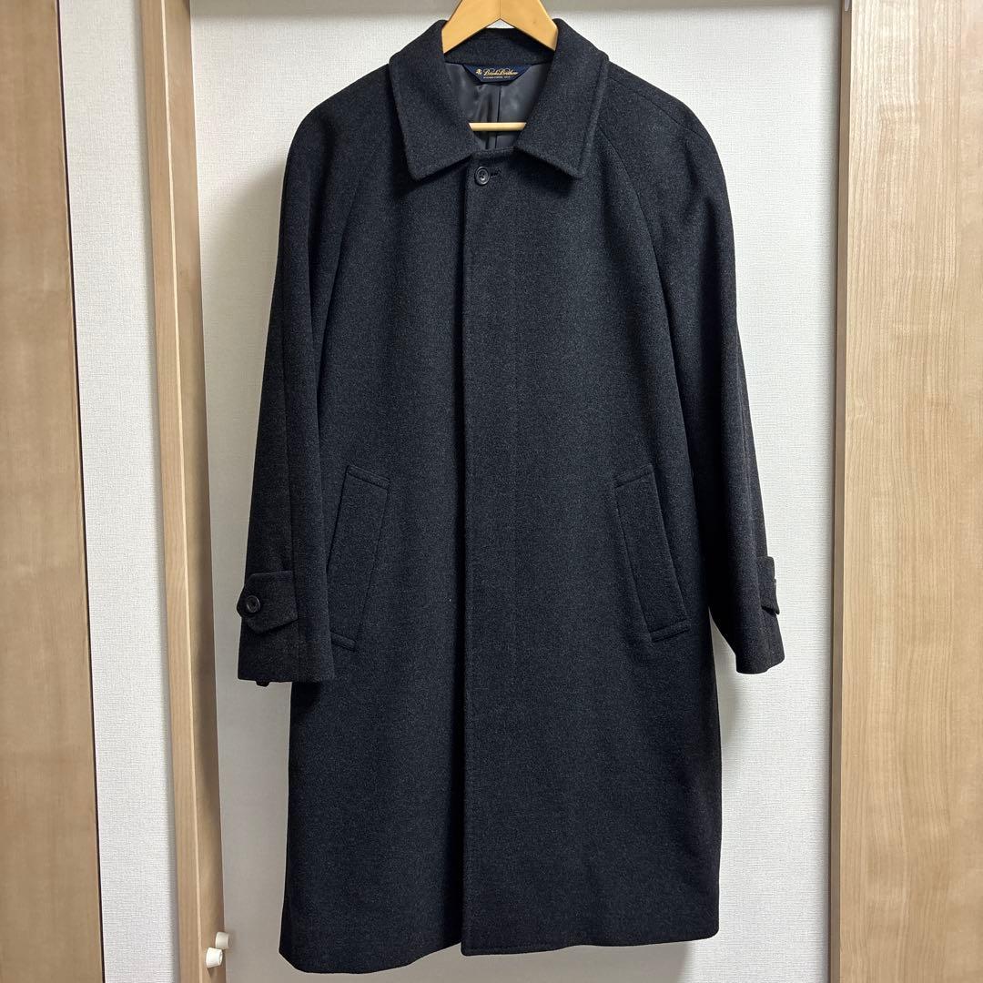 【美品】ブルックスブラザーズ カシミヤ混 ステンカラーコート ダークグレー 38