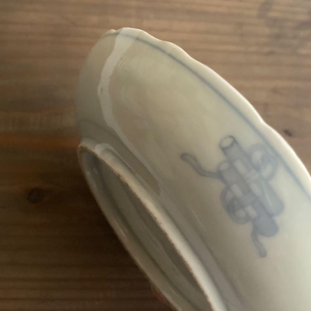 金彩赤絵鶴唐花皿 青郊窯、犬山焼や大聖寺伊万里、古伊万里や統制陶器