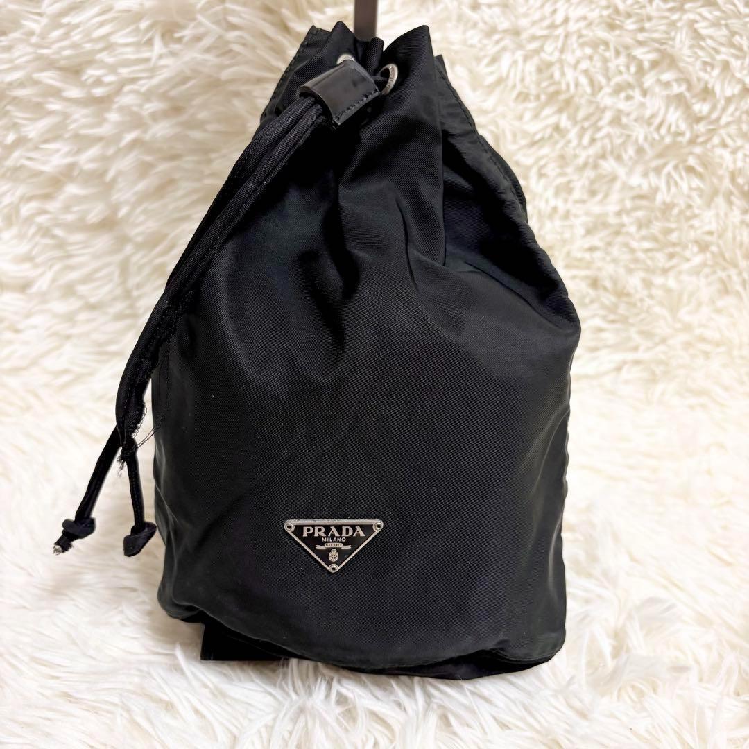 PRADA プラダ 巾着　白タグ　ポーチ バニティ 三角ロゴ　テスート　ナイロン