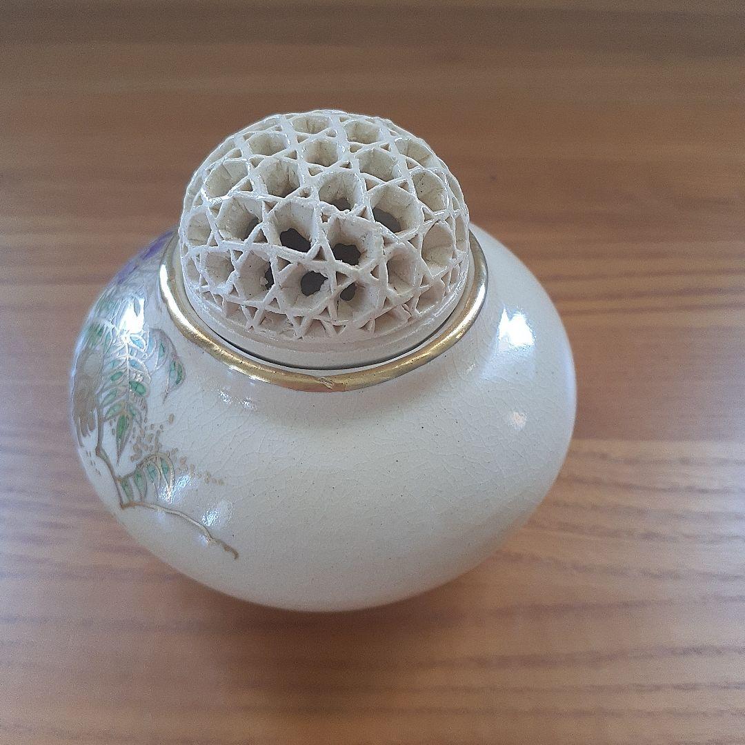 薩摩焼江月窯新妻守作 花柄香炉 陶器製 木箱付き