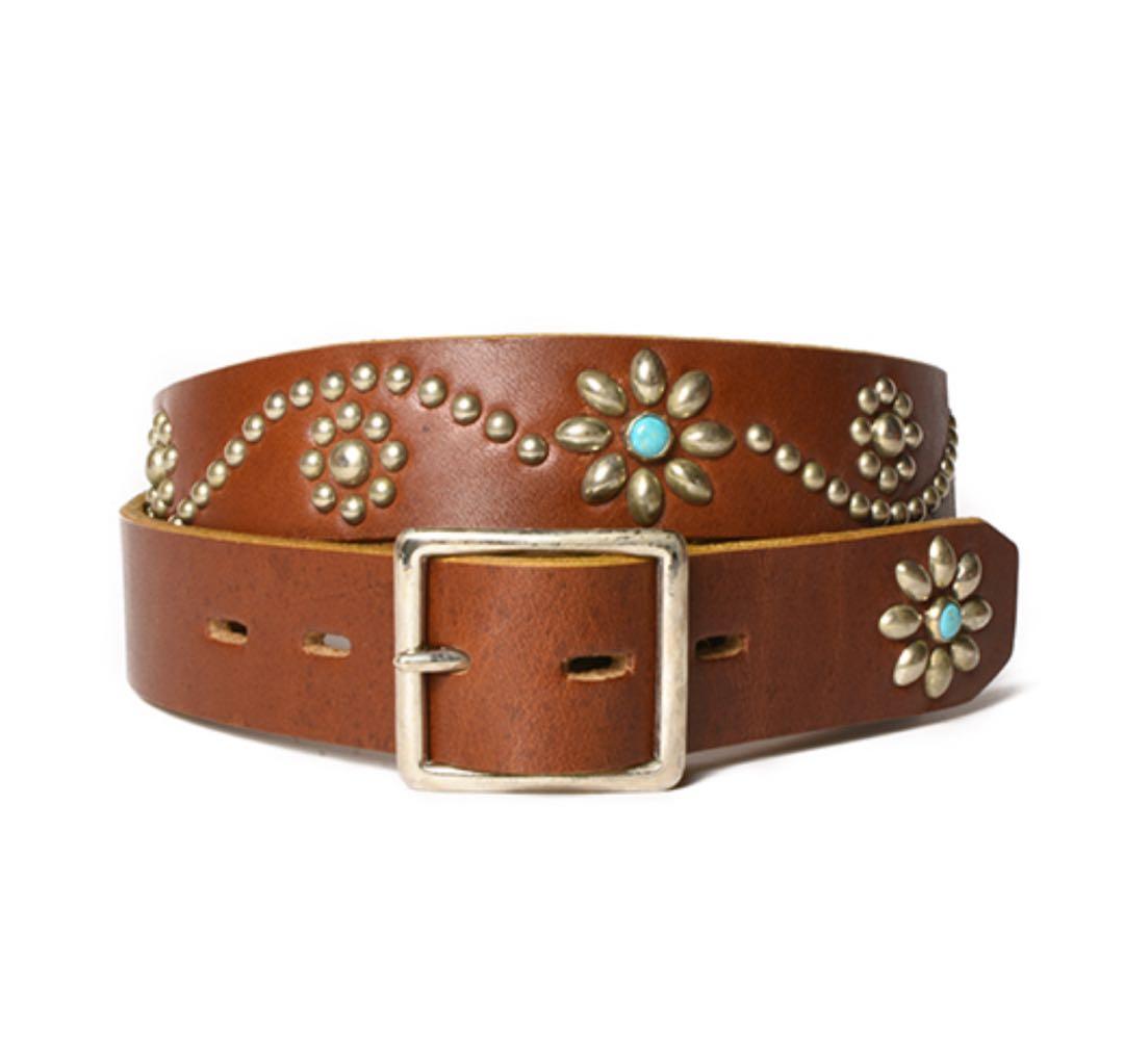 極美品 HTC フラワーターコイズ シルバースタッズ ブラウンレザー 30