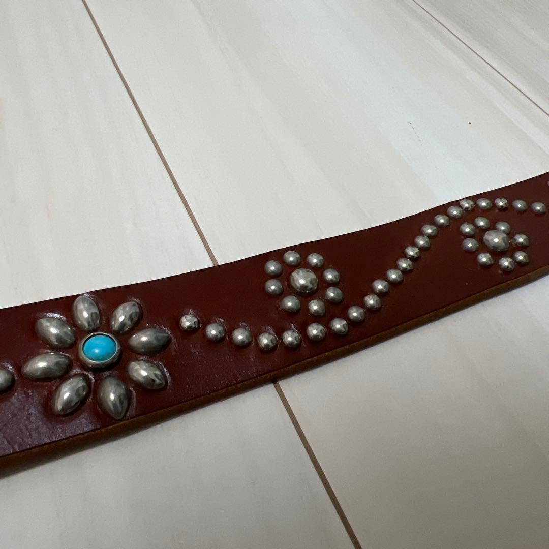 極美品 HTC フラワーターコイズ シルバースタッズ ブラウンレザー 30