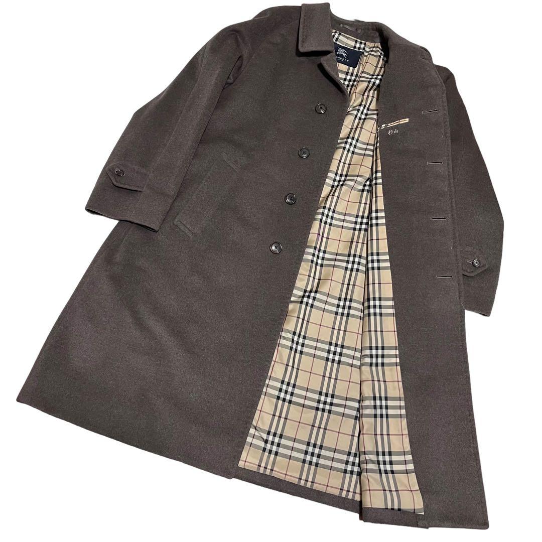 バーバリーロンドンステンカラーコートノバチェックカシミアアンゴラL