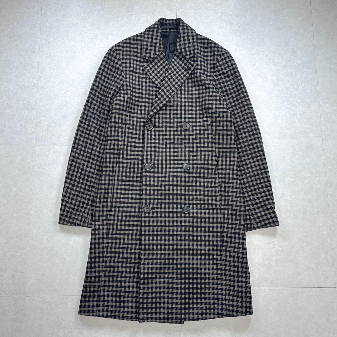 【美品】Theory ウールカシミヤダブルチェスターコート チェック XS