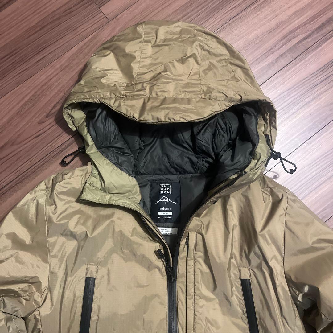 サイズL】ナンガ relume ダウンジャケット ベージュ フーディー - メルカリ