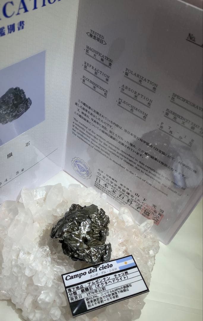 【つーる】カンボ•デル•シエロ　鉄隕石　流れ星　鑑別証付き