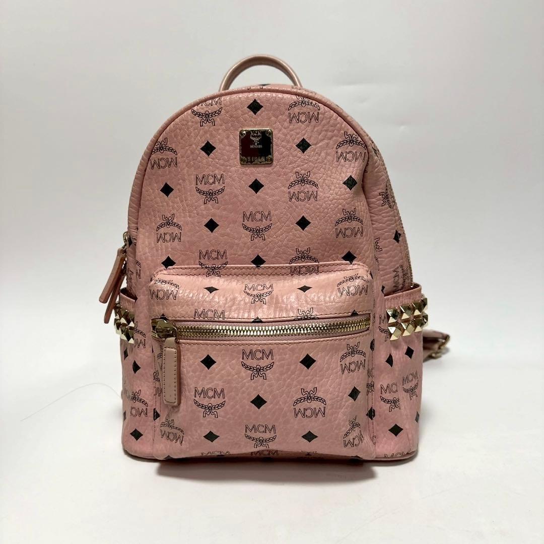 t20【美品】保存袋　Gカード付 MCM ヴィセトス　スタッズ　ピンクリュック.