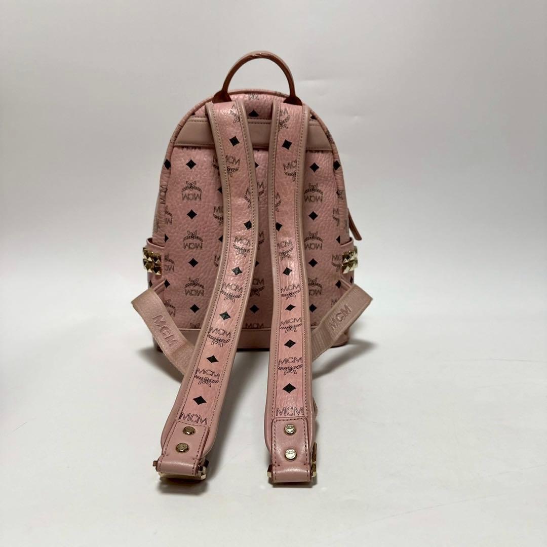 t20【美品】保存袋　Gカード付 MCM ヴィセトス　スタッズ　ピンクリュック.