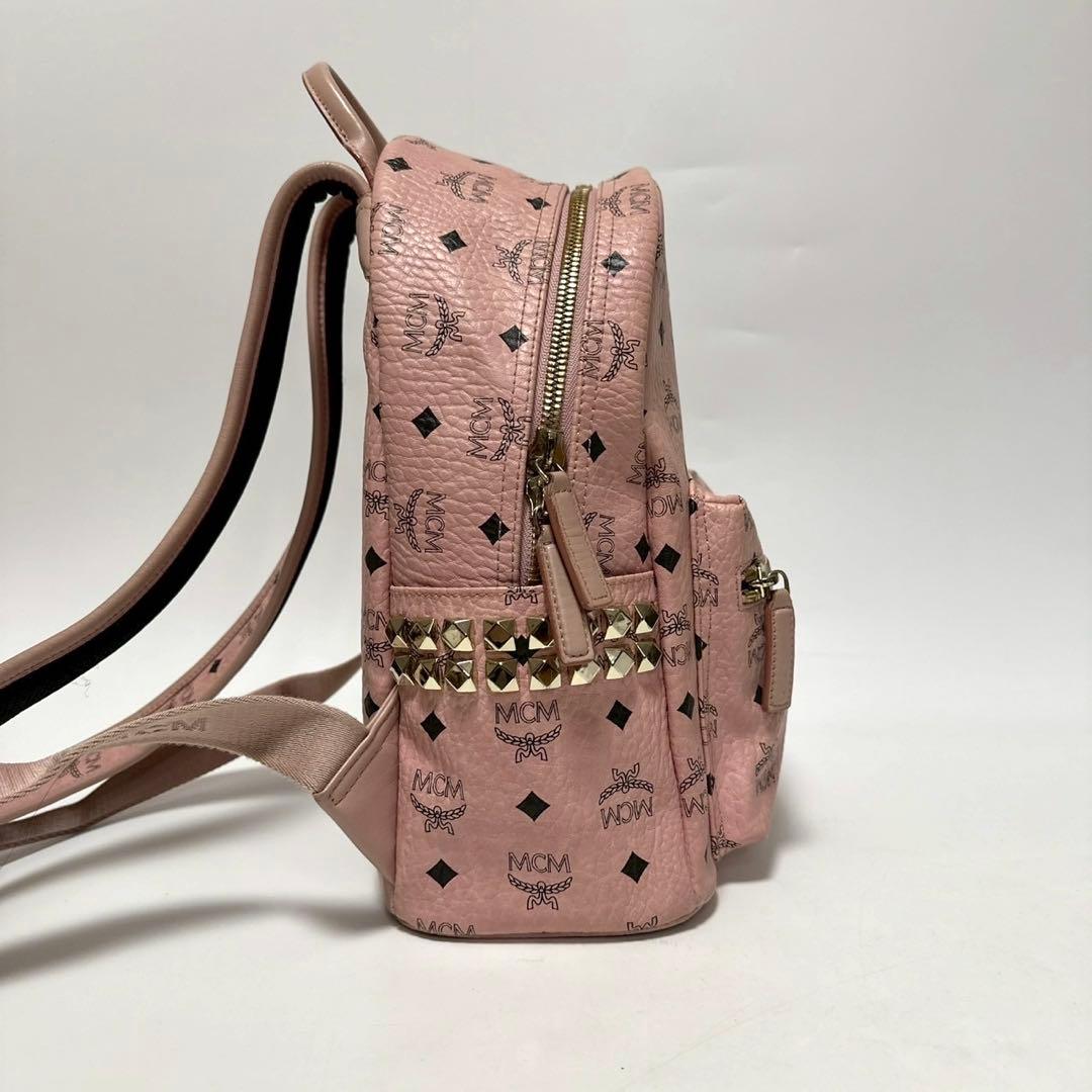 t20【美品】保存袋　Gカード付 MCM ヴィセトス　スタッズ　ピンクリュック.