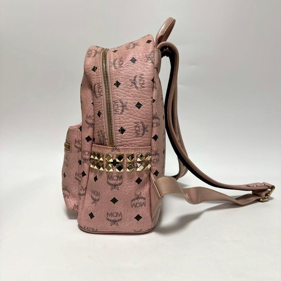 t20【美品】保存袋　Gカード付 MCM ヴィセトス　スタッズ　ピンクリュック.