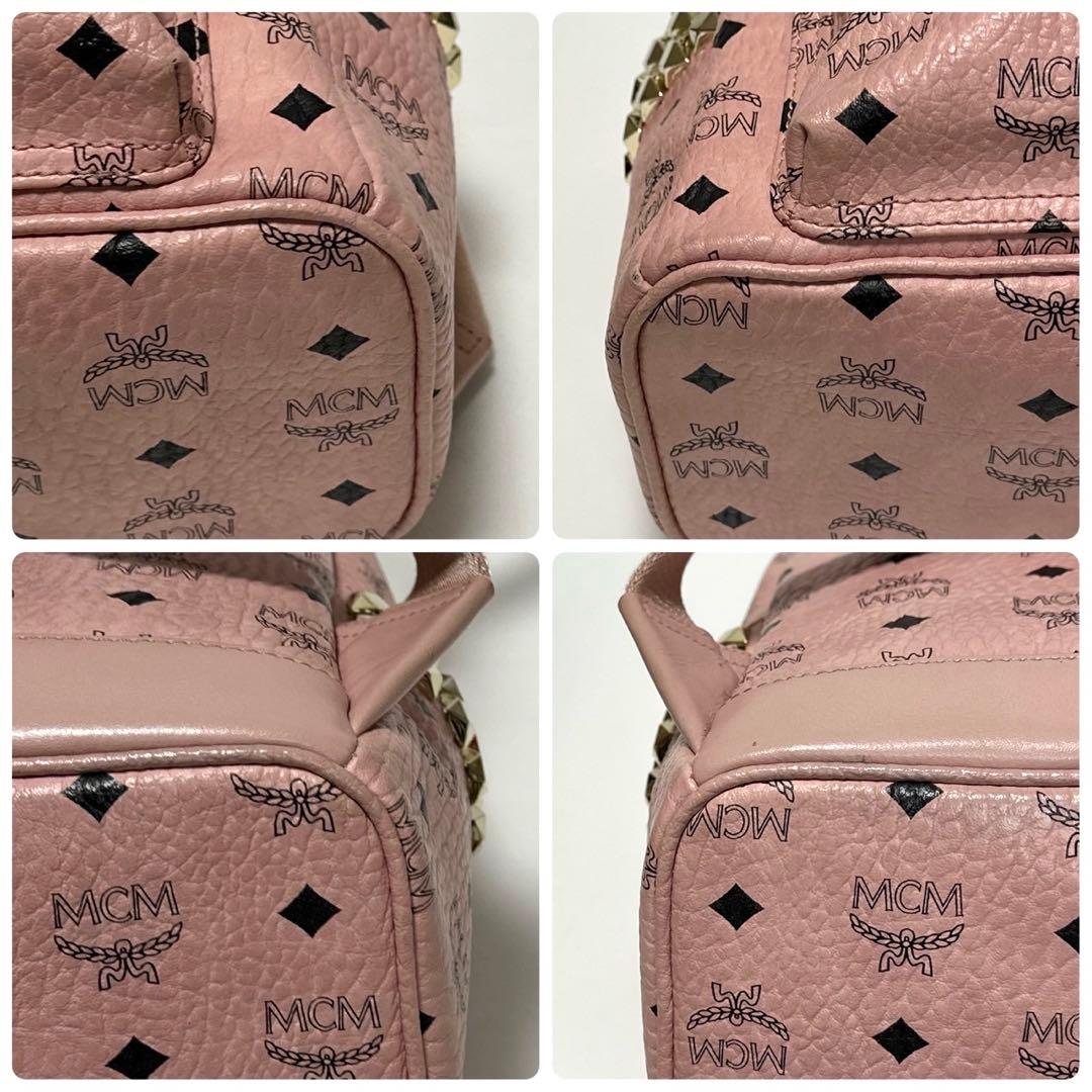 t20【美品】保存袋　Gカード付 MCM ヴィセトス　スタッズ　ピンクリュック.