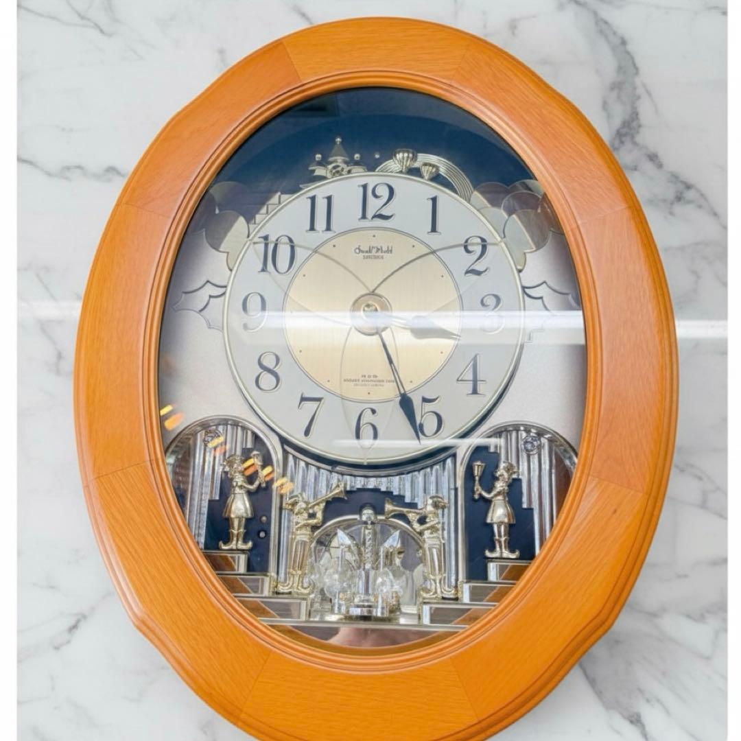 リズム時計 電波時計 スモールワールドソルシア 壁掛け時計 からくり メロディ