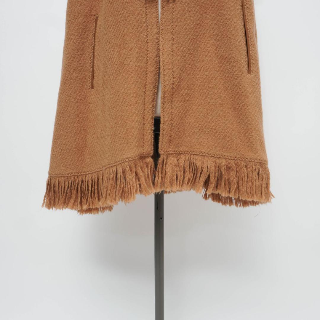 伊太利屋 ファー付ニットケープコート アルパカ キャメル サイズ9