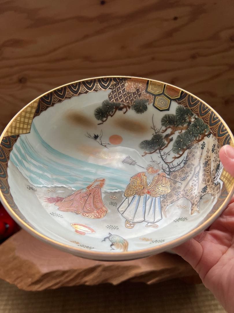 九谷焼き 松の木と鶴と亀 縁起物 骨董品 古美術