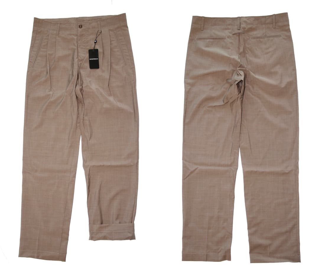 15万★アルマーニ【ヴァージンウール100%】ミルクティー★スラックス パンツ