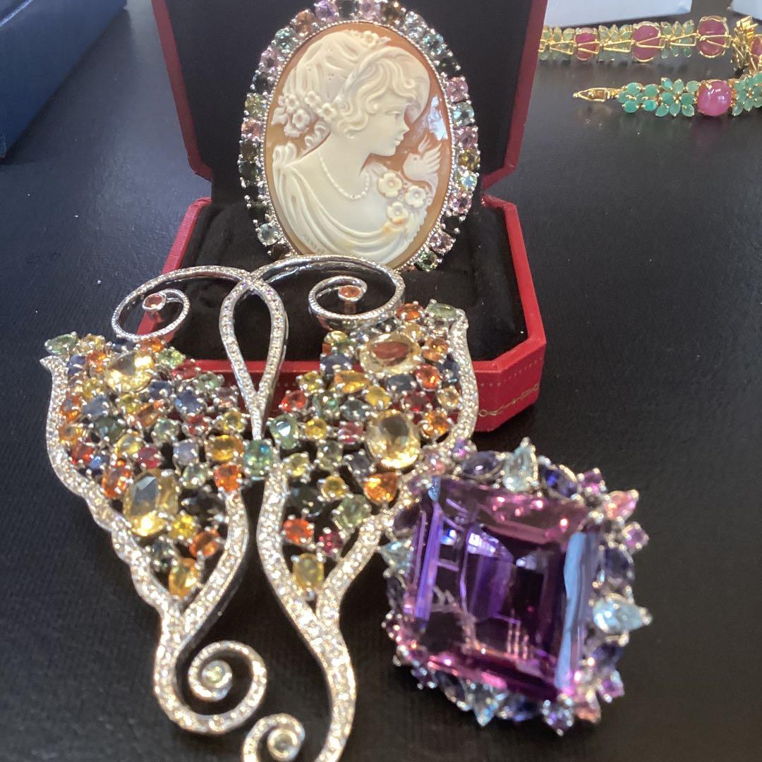 ひろ❣️お取り置き　大粒天然ルビーカボション＆エメラルドブレスレット