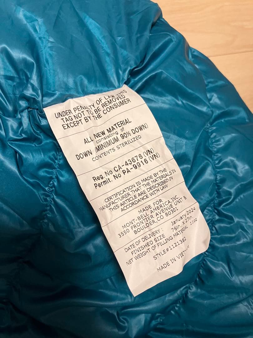 1度のみ使用　mont-bell Down Hugger 650 #3 寝袋