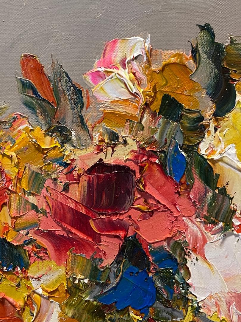 「真作」藤田邦明「バラ」静物画　油彩画　額装　サイン有り　F10号