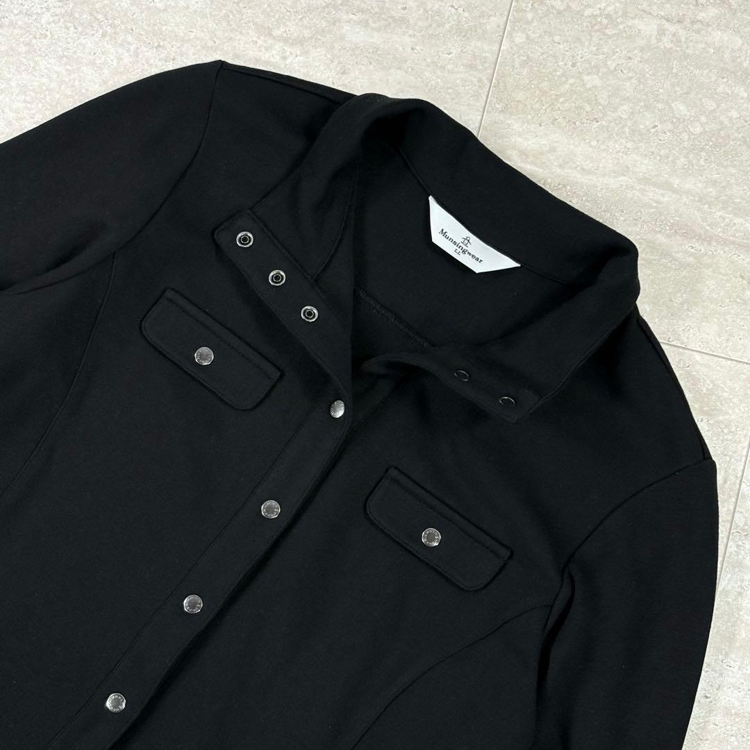 【マンシングウェア】長袖ワンピース　LL　切替　秋冬　ブラック　チェック　中綿